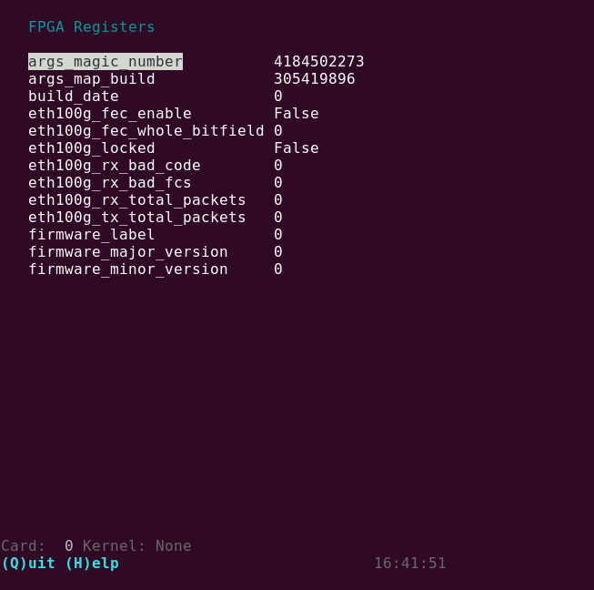 Interactive register viewer in simulation mode, listing registers and their values